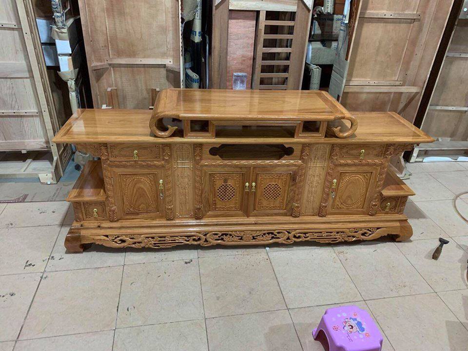 Kệ Ti Vi Gỗ Tự Nhiên- Teck Mẫu 03 Hải Phòng